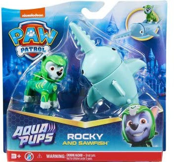 Coffret pour Pat Patrouille Aqua : Chien Rocky et Son Poisson-scie + 1 Carte Offert - Set Figurine - Chien - mer