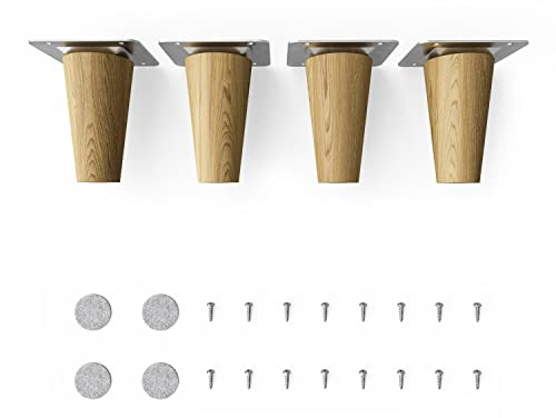 Sossai Möbelfüße aus Massivholz Eiche mit Öl-Finish, Clif Round HMF1, 8 cm hoch, rund, gerade Ausführung, für Kommoden, Regale, Schränke