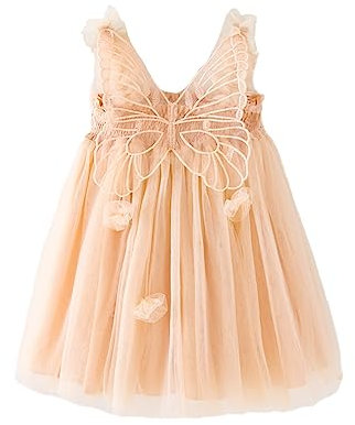 Miipat Bebis flicka tyllklänning fjäril ärmlös ungt barn prinsessa tutu blomma klänning bröllop födelsedagsfest klänning flicka 6 månad-6 år, Champagne, 18-24 mois
