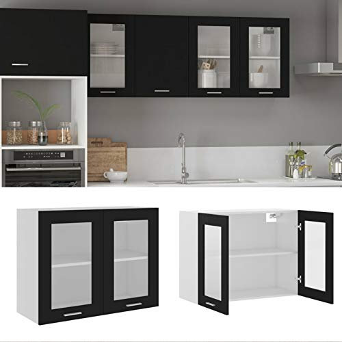 BaraSh Hängeglasschrank Schwarz 80x31x60 cm Holzwerkstoff HäNgeschrank KüChe HäNgeschrank Wohnzimmer KüChenoberschräNke