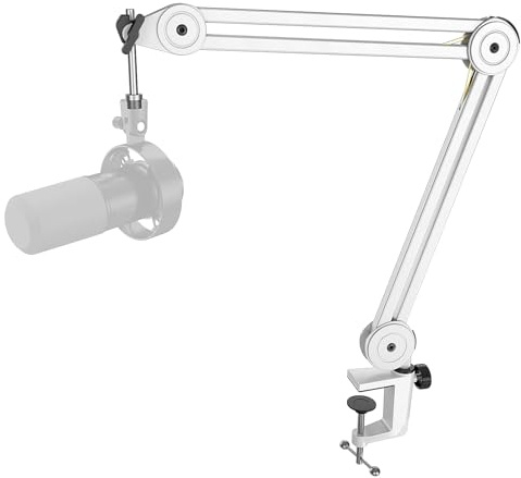 FIFINE Microphone Boom Arm Stand, Metal Heavy Duty Mic Stand, Scissor Suspension Adjustable Boom Arm for Podcast Recording Streaming Gaming, with Desk Clamp, 5/8 Screw, Cable Ties-BM63 White
