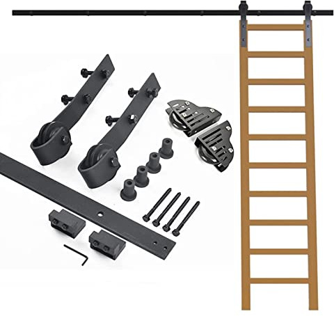Rolling Library Ladder Hanging Track 5ft-13ft Sliding Ladder Kit with Floor Roller Wheels for Home Loft Office (No Ladder) (Size : 5ft/150cm Track kit)