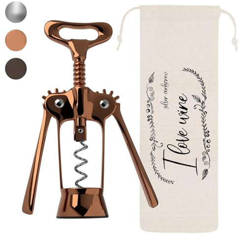 Lenmar Korkenzieher Wein öffner Weinflaschenöffner Flaschenöffner, aus Edelstahl in modernem Design, für Korken und Kappen, für Wein & Prosecco mit Leinenbeutel Geschenkidee (Rosegold)