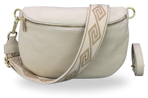 Brise Art AFIA Damen Bauchtasche Echtleder Handgefertigt Crossbody Bag | Damen Umhängetasche, Echtes Leder, Schultertasche mit Ledergurt & wahlweise gemustertem Riemen, 3 Fächer, Made in Italy