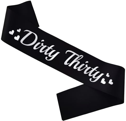 LXYXUUN 30th Birthday Sash Black, Silver Foil Birthday Sash for Women 30th Funny Birthday Party Decorations, Dirty Thirty Bday Sash Gift Ideas