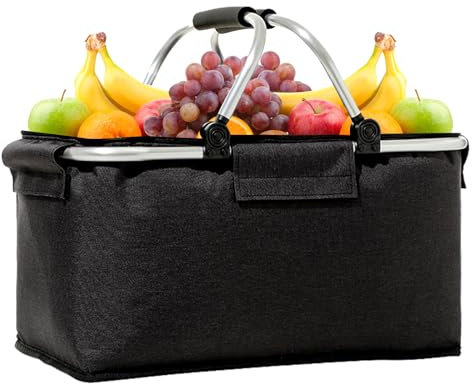 Einkaufskorb Faltbar 18,5L mit Lsolierung Faltbarer Einkaufskorb Groß Picknickkorb Kühlkorb Einkaufskorb mit Deckel Tragekorb mit Henkel Korb Einkaufen Picnic Basket Einkaufskörbe Klappkorb Faltbar