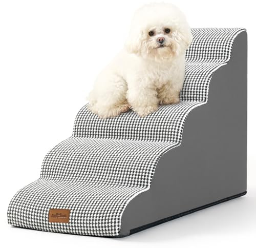 COZY KISS Escalera para Perros Pequeños, Escaleras para Mascotas de Espuma para Cama y sofá, Rampa para Gatos con Funda Lavable y Fondo Antideslizante, Ligera (Blanco Negro, 40x84x57cm, 5)