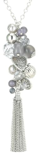 Bulinlin Silber Lange Kette Damen Silber Anhänger Kette mit Quasten Modeschmuck Kette Lang Geburtstagsgeschenk für Frauen