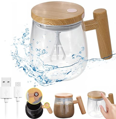 Carjuvel Self Stirring Mug,14oz Recharging Electric Self Stirring Coffee Mug with Lid, Automatic Mixing Cup with Detachable Stirring Rod for Coffee, Milk,Kale,Matcha