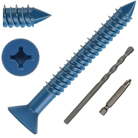 DAYALO Lot de 30 vis à béton M5,5 x 57 galvanisées avec foret et embout de vissage pour maçonnerie, architecture, industrie (bleu)