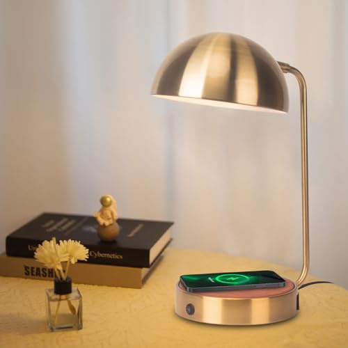 lianheng Lampe de Chevet avec Chargeur Sans Fil et 2 Ports USB, Lampe de Bureau avec Abat-jour en Métal pour La maison,E27 de Nuit pour Salon Chambre Bureau Éclairage