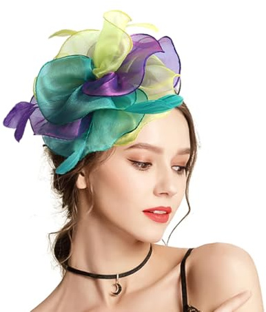 LumiSyne Fascinators Hut Für Damen Blume Tüll Bänder Federn Auf Einem Stirnband Und Einem Geteilten Clip Vintage Elegant Kopfbedeckung Kopfschmuck Für Cocktail Tea Party Hochzeit Prom Pferderennen