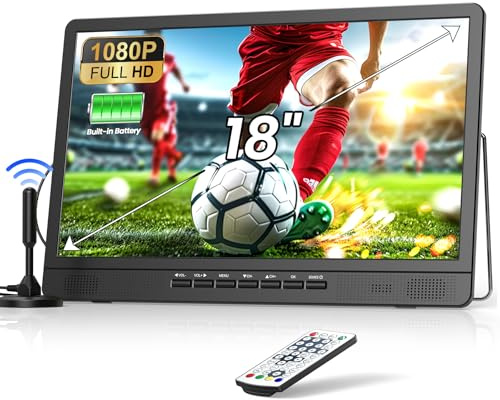 NORTHING 18 Portable TV with 6500mAH Built-in Power, Full HD 1080P Small TV with Antenna, 12v TV for Car, Support USB/HDMI/AV Input, Operated T V for Camping Kitchen Power Outage