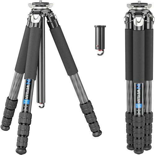 WEYLLAN UX7 - Treppiede professionale in fibra di carbonio, compatto, resistente, con colonna centrale sagomata per fotocamera DSLR, tubo massimo 32,5 mm, carico massimo 25 kg