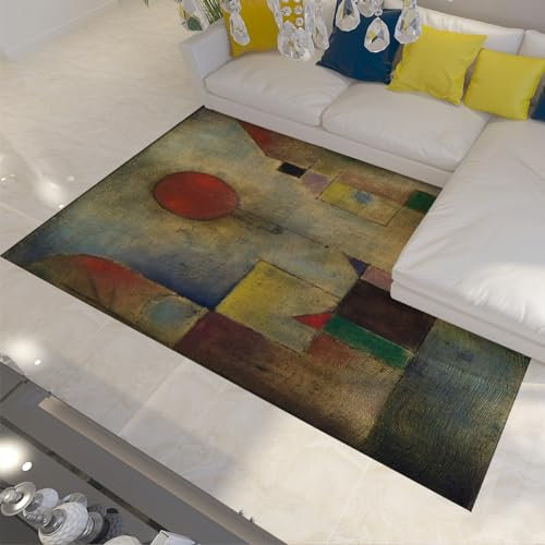 UERWOWELL Retro Art rutschfeste Teppiche Bunte geometrische Blöcke waschbare Fußmatten Touch Bequeme rote Sonnenteppiche für das Kinderzimmer Schlafzimmer 90x120cm