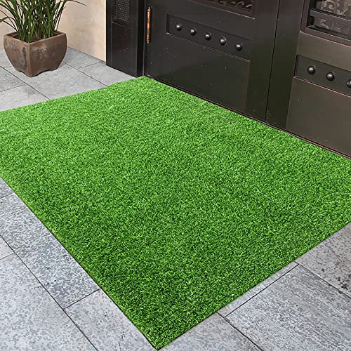 Kunstrasenteppich für drinnen und draußen, hochdichter Kunstrasenteppich, realistisch aussehende Fußmatte, rutschfest, für Garten, Rasen, Terrasse, 80 x 120 cm, 2 cm dick