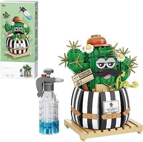 Minxtech Lot de 578 blocs de construction de cactus - Bonsaï - Blocs de serrage abdominaux - Kit de construction - Micro créatif - Fleurs artificielles - Cadeau pour enfants et adultes (1245)
