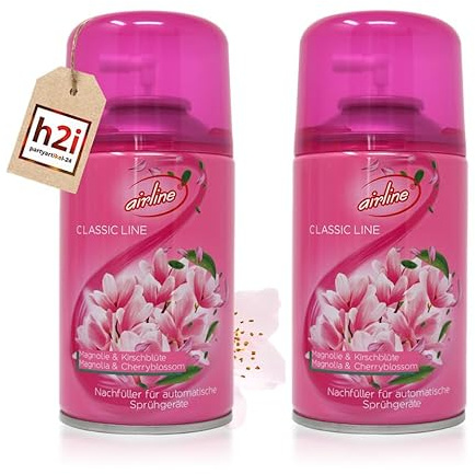h2i Classic Line Duftspray | Magnolie & Kirschblüte | 2 Stück | 250 ml | Geruchsneutralisierer Lufterfrischer Raumduftspray Duftsprüher Raumduft-Nachfüller für automatische Duftspender