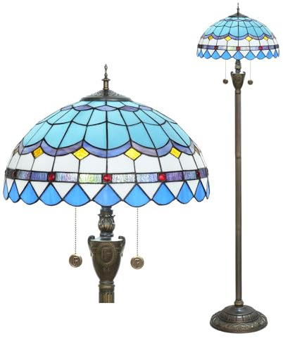 Blivuself Tiffany Stehlampe blau mediterranen Stil gebeizt Glas Stehlampe helle Beleuchtung rustikale Stehlampe Vintage einzigartig Bronze Lesen Ecke Lampe für Home Decor Wohnzimmer Schlafzimmer