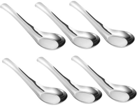 iplusmile 6stücke Teiliges Großer Asiatischer Suppenlöffel Aus Edelstahl Mit Flachem Boden Robust Ergonomisch Für Suppe Und Haushalt Küchengerät Küchenhelfer