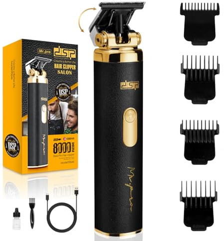 DSP Cortapelos para Hombre, Cortabarbas sin Cable, Kit de Corte Grooming | 4 peines, carga tipo C, fácil mantenimiento, mango cómodo, para familias, cortes limpios, hoja de cerámica
