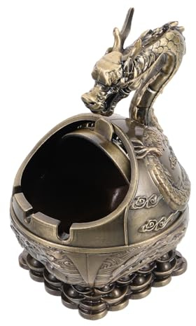 EXQUIMEUBLE Vintage Wind Ashtray with Lid Portable Metal Holder Artistic Table Decor for Home Office Unique Antique Finish for