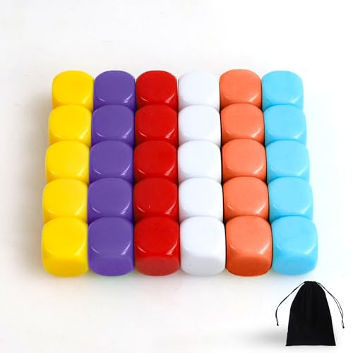 30 Stück Blanko Würfel Farbig Acryl Leere DIY Würfel Mit Aufbewahrung Tasche Kubus für Unterricht Lernen, Basteln, DIY, Zahlen, Verursachte Sesources Spiel (30pcs-20mm)