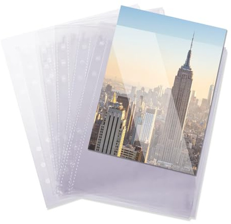30Pcs Photocard Sleeves, 5.12x7.48In Ultra-Clear Photo Sleeve for A5 Ring Binder, 120 Micron Transparent Plastic Binder Punched Pockets for Photos, Postcards, Seed Packets