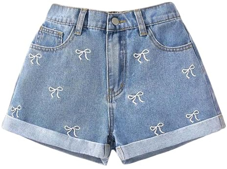 Sommer Denim-Shorts für Teenager-Mädchen,Mode Schleife Jeansshorts,Kinder High Waist Jeans Shorts,Sommershorts Atmungsaktiv Freizeit Kurze Kurz Jeanshose,Casual Dünne Hotpants 7-12 Jahre