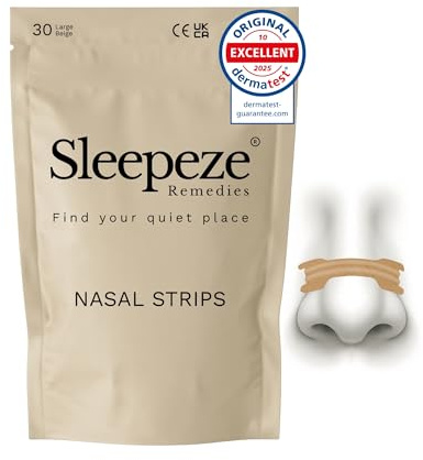 Sleepeze Remedies Bandelettes Nasales Grand Beige, 30 Bande Nasale Anti ronflement pour nez Congestionné et Améliore Oxygénation, Premium Nose Strips forte tenue pour Sport et Sommeil, Ecarteur Nasal