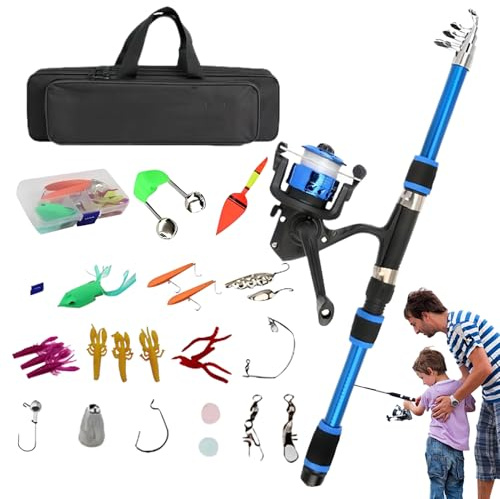 Angelset für – Teleskoprute, 1,8 m, mit Angelrolle | Ausrüstung für Einsteiger und Angler mit Rolle und Aufbewahrungstasche für Anfänger, junge Angler