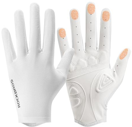 ROCKBROS Guantes Ciclismo Hombre Mujer, Guantes Deporte Dedo Completo Pantalla Táctil en Todos Los Dedos, Antideslizante y Transpirable para MTB Bicicleta Carretera Gravel Running, Blanco S