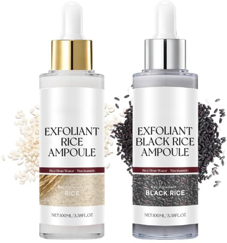 GXGM Peel Shot Glow Rice Ampoule Set, Schwarzer und Weißer Reis als Peeling, Peeling-Lösung aus schwarzem & weißem Reis, Feuchtigkeitsspendende Mitesserentferner für alle Haut,2 Stück