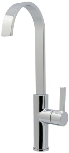 Carna - Rubinetto miscelatore da cucina cromato con beccuccio spazzato, maniglia a leva singola, corpo in ottone massiccio, design moderno, facile da installare