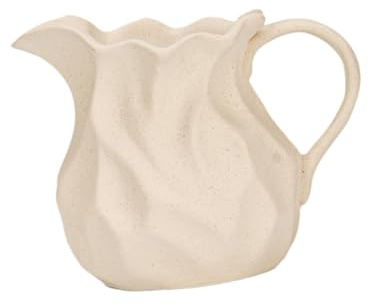 Kuntesetty Jarrón de Flores, Jarra de Cerámica, Jarrón de Granja, Jarra Rústica de Cerámica, Centro de Mesa, Adorno con Asa, Textura Ondulada, Adecuado para, S
