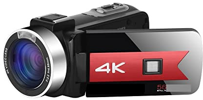Appareil Photo numérique, Caméras vidéo numériques de Vision Nocturne for la Diffusion en Direct Webcam Photographie à Distance 4K Vlog caméscope enregistreur Infrarouge(64G SD Card,Rot)