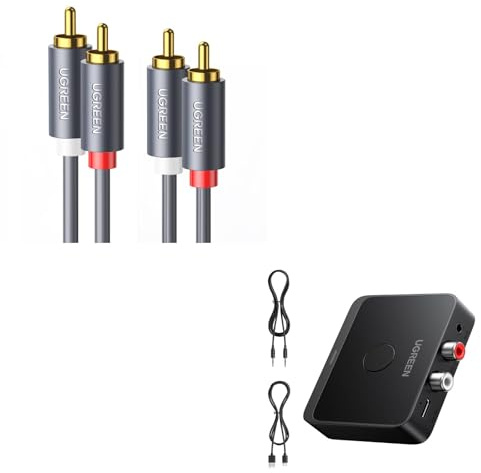 UGREEN Récepteur Bluetooth 6.0 LDAC pour Chaîne HiFi avec 2M Câble RCA 2 Mâle vers 2 Mâle Câble Cinch