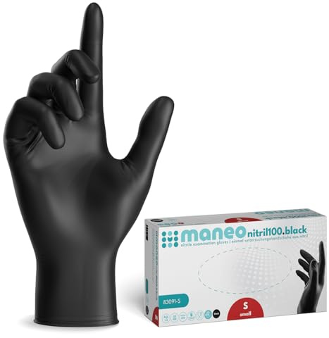 maneo 2000 guantes desechables negros talla S, guantes de nitrilo sin polvo y sin látex, artículos de goma de un solo uso para limpieza, cocina y uso doméstico | Guantes desechables, guantes de goma sin látex, guantes de nitrilo, guantes de limpieza, guantes de cocina y hogar