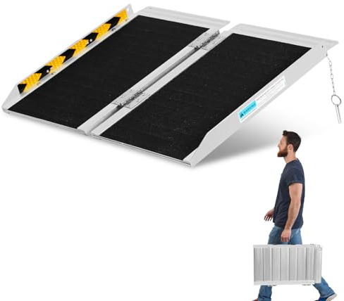 Peviasot Rampa portatile per sedia a rotelle, 61 cm, in alluminio, antiscivolo, portata fino a 270 kg, pieghevole, adatta per scale, gradini, soglie e altro ancora