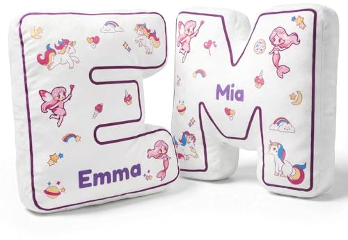 Customizedbee Personalized Letter Pillow for Girls - Custom Name Letter Plush Toy - 15 Unicorn & Fairy Theme - 3D Alphabet Decorative Cushion - 1st Birthday & Easter Gift for Toddlers