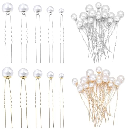 TRKETK 36 Piezas Horquillas Para El Pelo De Perlas De Boda Cabello de Perlas en Forma de U 5 tamaños Retro Elegantes Horquillas Para Fiestas Bodas Damas de Honor Mujeres Molduras Decorativas