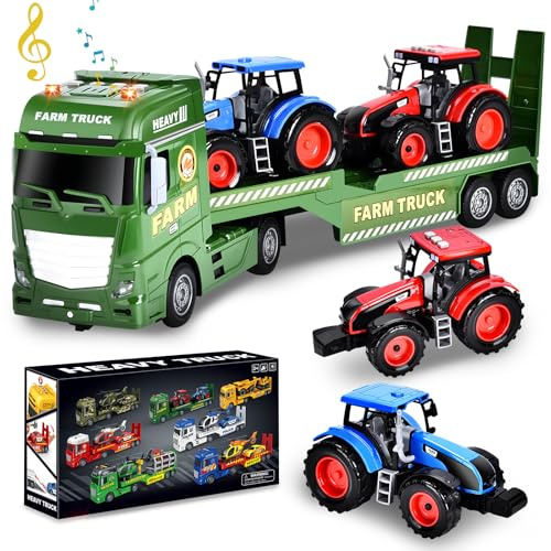 JONRRYIN Granja, juguete de camión, gran tractor, juguete con tractor, gran furgoneta, camión juguete, juguete para niños de 3, 4, 5, 6+ años