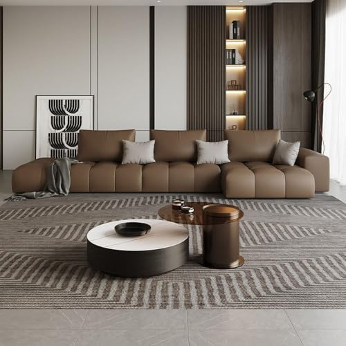 Italiensk lyxig modern minimalistisk L-formad lädersoffa, massiv träram, rymlig och mjuk soffa, modern stor storlek, lämplig för vardagsrum/kontor/lägenhet.