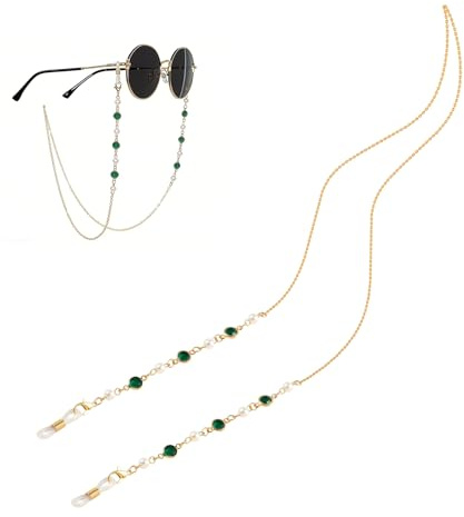 BEZHO Cadena para gafas, correa para gafas con cuentas de diamantes de imitación | Cordón elegante y con perlas para gafas de sol, gafas de lectura y máscaras para mujer