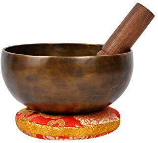 Bermoni Canto negro mano cuenco tibetano martillado con 7 símbolos de Chakra Craved -SING1045-L