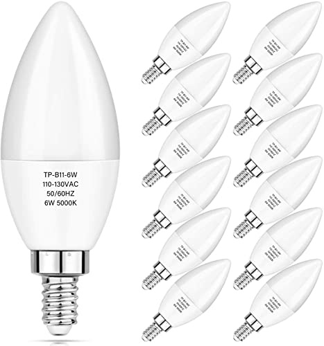 MAXvolador 12-Pack E12 Candelabra LED Bulbs 60W Equivalent, 6W 600 LM Chandelier Light Bulb 5000K, B11 Candle lamp with Candelabra Base, Non-Dimmable