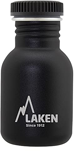 Laken Basic Steel Flasche, Edelstahlflasche für Kinder und Erwachsene,Standard Mund und Schraubverschluss, 0,35L Schwarz