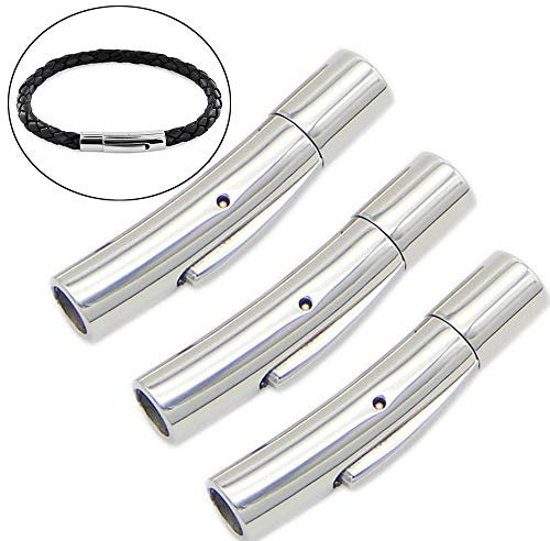 Xinlie Hebeldruckverschluss aus Edelstahl Magnetverschluss Passt Edelstahl Hebeldruckverschluss Schmuck Lederband-Armband-Verschluss für Durchmesser 2mm Runde Lederband Ende Verschlüsse 3PCS (Silber)