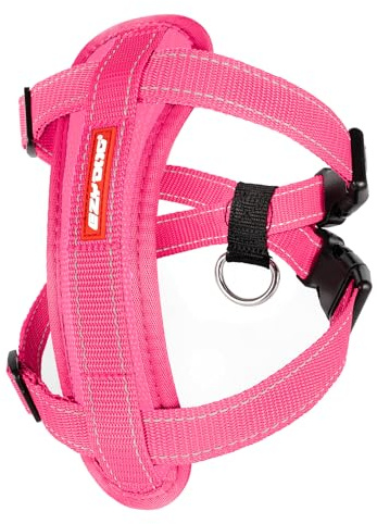 EzyDog Hundegeschirr Chest Plate – Sicherheitsgeschirr mit Sicherheitsgurt-Adapter – Reflektierendes, Gepolstertes Geschirr für kleine, mittelgroße und große Hunde (L, Rosa)
