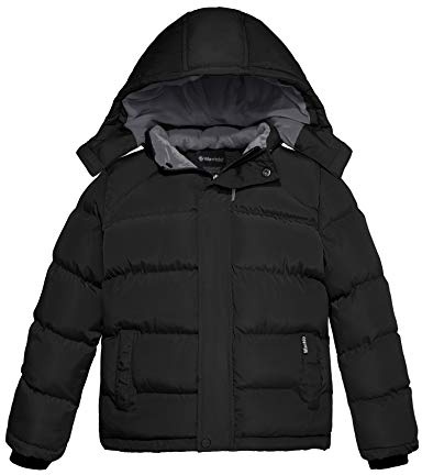 Wantdo Giacca Caldo Invernale Parka con Cappuccio Antivento Capispalla Trapuntato Spesso Cappotto in Cotone da Esterno Bambino Nero 116-122